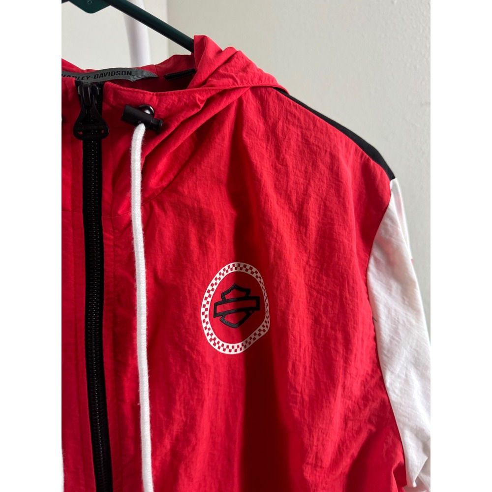 Harley-Davidson Mens Colorblock Anorak Windbreaker Jacket Red Black White Size M - Picture 3 of 12